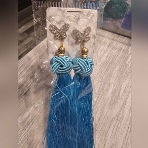 Blue Tassel Butterfly Drop Earrings - Brand